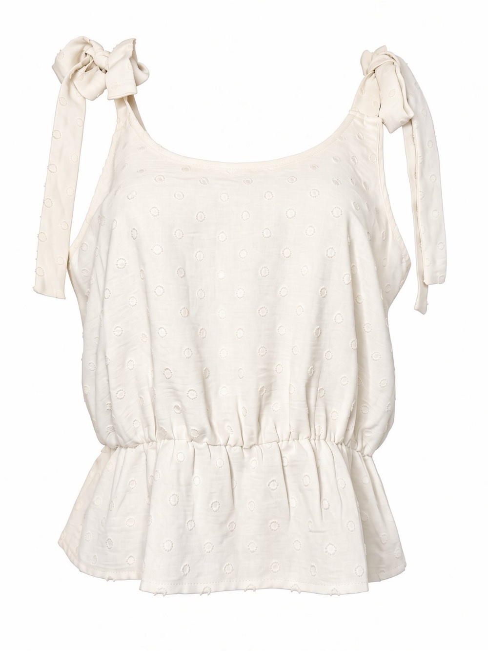 Paper Crane XS Cream Eyelet Peplum Tank Tie Shoulder Cottagecore Top